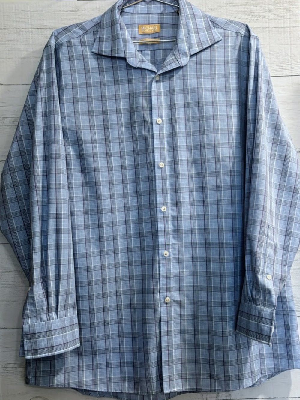 Michael Kors Blue Plaid Button Down Shirt Mens Large 16.5 32/33 Regular Fit